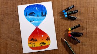 Beautiful Winter and Summer Season  Drawing with Oil Pastels  Step by Step [upl. by Grail638]