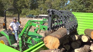 Loading Logs Deere 1025R  2038R Forks vs Grapple [upl. by Nesbitt]