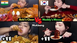 Big Bite Battle🔥Boki’s Korean Clean vs Maddy’s Messy Delights Korean VS Indian Mukbang Compilation [upl. by Gris]