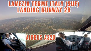 Lamezia Terme Italy SUF Scenic Approach  landing on Runway 28 Airbus cockpit and pilots view [upl. by Wincer]