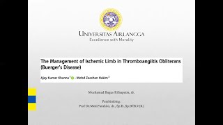 The Management of Ischemic Limb in Thromboangitis Obliterans Buergers Disease [upl. by Jehiel]