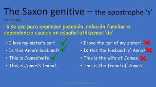 Saxon genitive s explained in Spanish  genitivo sajón s explicado en español [upl. by Nessnaj]