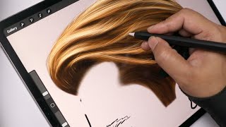 How to Draw Realistic Hair Digitally  Procreate Tutorial [upl. by Grodin167]