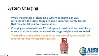 AHRI Refrigerant Webinar Series  8 Servicing A2L Refrigerant Systems [upl. by Ahsilad]