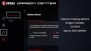 Restore missing options MSI Dragon Center after latest update 201040 2021 March Update [upl. by Iphigenia]