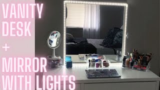 DIY IKEA Vanity Desk  Mirror with Lights  Under 100 [upl. by Sueaddaht]