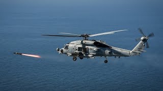 MH60R Seahawk Helicopter Fires AGM114 Hellfire Missiles [upl. by Flaherty473]