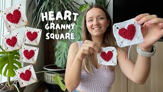 ❤️ CROCHET GRANNY HEART SQUARE  stepbystep easy beginner tutorial ❤️ [upl. by Oileve]