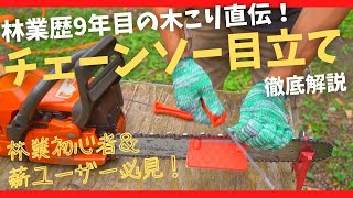 チェーンソー目立てを徹底解説。目立て前に気をつけたい2つのポイント｜目立て３つのポイント【薪ユーザーamp林業初心者必見】chainsaw sharpening [upl. by Neiviv386]