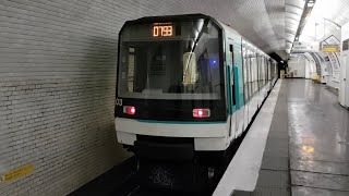 MF88  Arrêt à la station Buttes Chaumont sur la ligne 7bis du métro parisien [upl. by Idhem667]