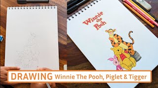 How to draw Winnie The Pooh Piglet amp Tigger  Step by step  Drawing Tutorial for beginners [upl. by Congdon]