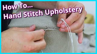 HOW TO HAND STITCH UPHOLSTERY  REUPHOLSTERING A FOOTSTOOL CORNERS  FaceliftInteriors [upl. by Valsimot519]