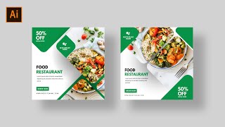 Modern Social Media Banner  Food Restaurant  Adobe Illustrator Tutorial [upl. by Lorinda]