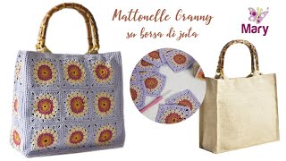 Borsa di mattonelle Granny con base in juta [upl. by Sivi186]