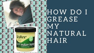 HOW I GREASE MY NATURAL HAIR USING SOFTEE INDIAN HEMP GREASE [upl. by Aicatsana813]