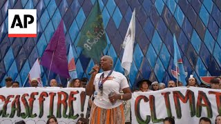 Demo at COP28 in Dubai calls for ceasefire in Gaza in first UAE protest in support of Palestinians [upl. by Enrobyalc978]