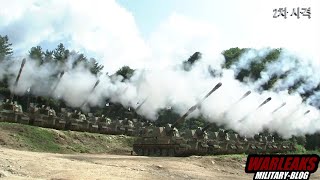 Ultra Powerful South Korean K9 Thunder Artillery Mass Live Fire vs Mountain [upl. by Sapowith205]