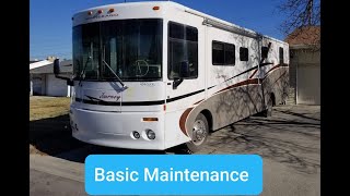 2000 Winnebago Journey 36L Class A RV 59 Cummins Turbo Diesel  Basic maintenance  Oil Fuel Air [upl. by Martens]