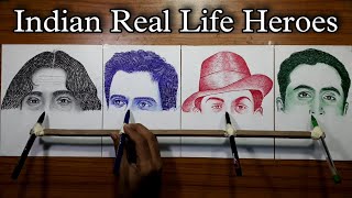 Drawing four different faces at same time with Single Hand  American artist challenge Indian artist [upl. by Xuaegram]