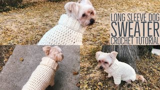 Warm Chunky Long Sleeve Dog Sweater Crochet Tutorial [upl. by Bruis233]