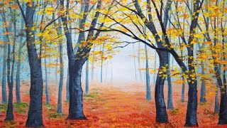 Easy Autumn Forest Landscape Acrylic Painting LIVE Instruction [upl. by Jeb197]