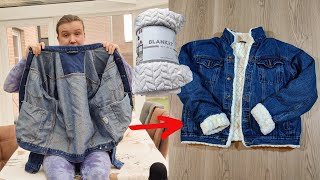 DIY Denim Jacket Makeover Lining with a Cozy Blanket [upl. by Enened]