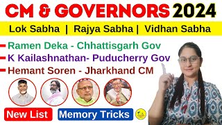 CM amp Governors of India 2024 All States amp UTs मुख्यमंत्री और राज्यपाल Updated list Memory Tricks [upl. by Etac]