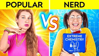 POPULAR VS NERD FOR 24 HOURS Types Of Students At School Popular Overnight by 123 GO CHALLENGE [upl. by Rede]