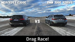 2023 BMW 330e xDrive 292hp vs 2022 Mercedes C300e 313hp  Drag Race  4K [upl. by Ybsorc]