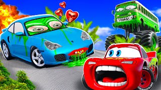 Big amp SmallMcQueen and Gavril Truck VS Sally Carrera ZOMBIE MEGA Slime Trailer cars in BeamNGdrive [upl. by Gombach777]