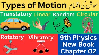 Types of Motion  Translatory Linear Random Circular Rotatory Vibratory  9th Physics New Book [upl. by Hartnett]