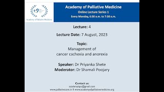 APMs Lecture Management of cancer cachexia and anorexia by Dr Priyanka Shete amp Dr Shamali Poojary [upl. by Alleynad]