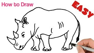 How to Draw Rhino  Rhinoceros  Easy Step by Step  Animals drawing tutorial for beginners [upl. by Lali377]