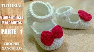 DIY Como tejer escarpines merceditas guillerminas a crochet ganchillo parte 12 [upl. by Alehc]