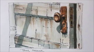 Line and wash demonstration of an Old Door watercolor painting Easy to follow and learn [upl. by Ahsaten]