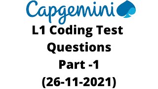 Capgemini L1 Coding Test Questions Part 1 26112021 Capgemini L1 Test [upl. by Lukas]