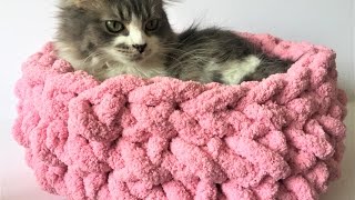 HAND CROCHET A CAT BED IN 15 MINUTES NO HOOK NEEDED 10 OFF [upl. by Anairda]