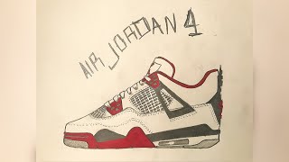 HOW TO DRAW AIR JORDAN 4 FIRE RED [upl. by Samanthia]