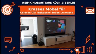 Celexon CLR HomeCinema UST elektrische Boden Leinwand integriert in Möbel Kurzdistanz Beamer Lösung [upl. by Notlek17]