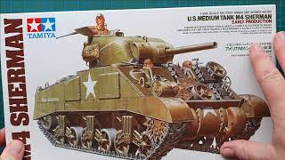 Tamiya 135 US Medium Tank M4 Sherman Early Production  Kit Review [upl. by Fabron]