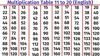 Table 11 to 20 in English Version। Pahada 11 Se 20 Tak English Mein। Multiplication Table। [upl. by Knipe]