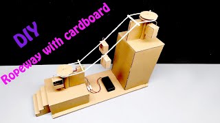 How to make ropeway with cardboard  DIY cardboard cable car at home [upl. by Aduhey]