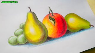 MIRA como Dibujar Bodegones de FRUTAS  how to draw fruits [upl. by Eleinad]