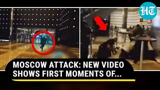 Moscow Attack New Video Shot By Survivor Shows Gunshots People Running Hiding Behind…  Russia [upl. by Mellman]