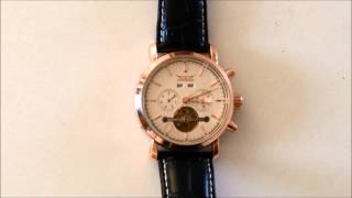 【2061】ジャラガー メンズ腕時計 Jaragar Tourbillion Day Men Leather White Dial Hand Wind Mechancial Watch [upl. by Maud]