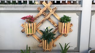 Woodworking Project From Pallet Wood  How To Make A Great WallMounted Flower Shelf  DIY [upl. by Goldie571]