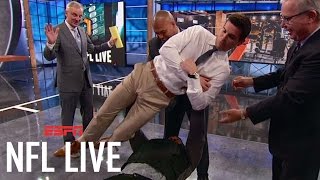 Myles Garrett Bench Presses Field Yates  NFL Live [upl. by Esiocnarf]