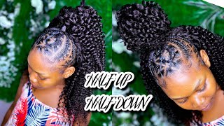 HOW TO DO HALF UP HALF DOWN CORNROWS AND SEW IN ON TYPICAL 4c hair very detailed beginner friendly [upl. by Hanoy]