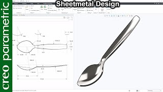 Sheet metal tutorial  Spoon design in Creo Parametric [upl. by Dlared258]