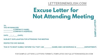 Excuse Letter for Not Attending Meeting  Sample Letter of Excuse for Absence in the Meeting [upl. by Aisenat]